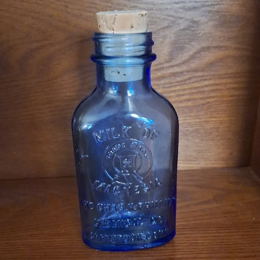 Blue Glass Milk of Magnesia Bottle